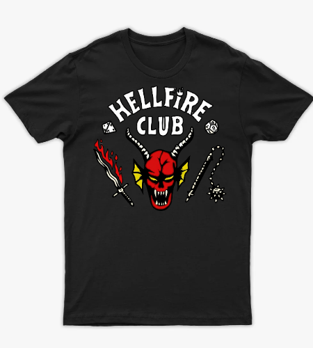 تيشيرت هيلفاير كلاب من مسلسل سترانجر سينجس - hellfire club t-shirt from stranger things - أمامي