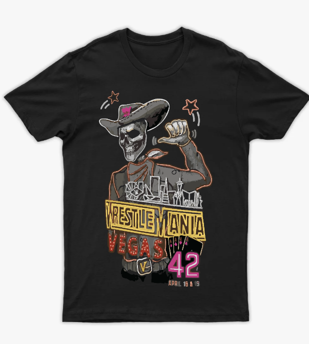 تيشرت "رسلمانيا 42 فيجاس" - تصميم كاو بوي أسطوري لعشاق المصارعة - أمامي